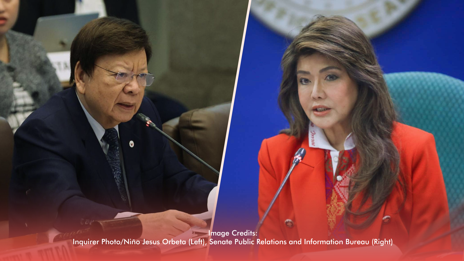 Senators Imee Marcos and Rodante Marcoleta of the Senate Minority bloc.